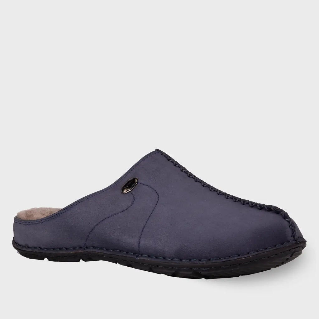 EDEL-G Men's Leather Slippers Navy Blue Nubuck